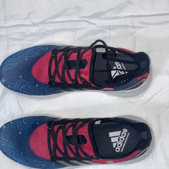 Adidas Red and Blue Sneakers with Breathable Knit Upper