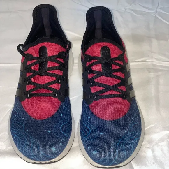 Adidas Red and Blue Sneakers with Breathable Knit Upper
