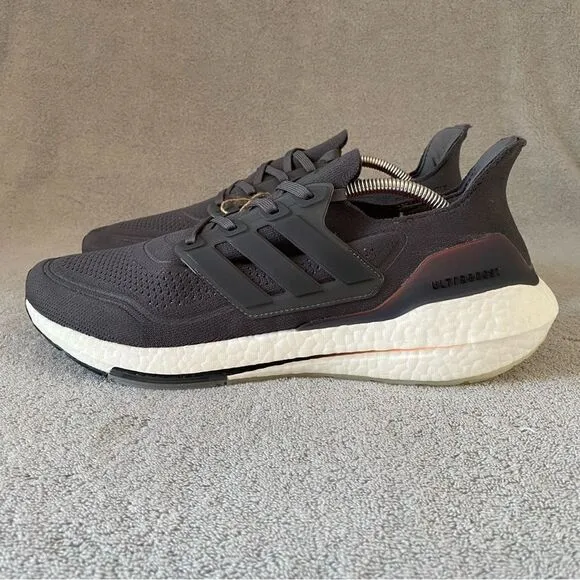 Adidas Shoes Mens 12 Gray Orange UltraBoost 21 Prime Knit Sneakers FY0372