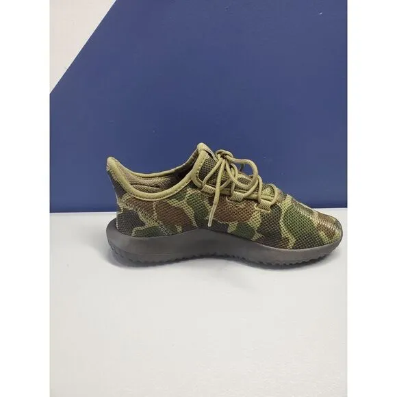 adidas Tubular Shadow Sneakers Kids Size 3‎ Green Camo Knit Athletic Lace Up