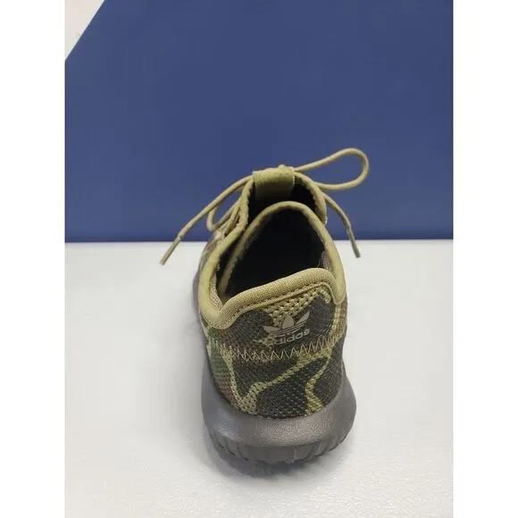 adidas Tubular Shadow Sneakers Kids Size 3‎ Green Camo Knit Athletic Lace Up