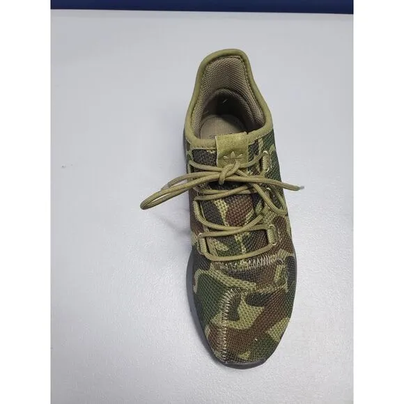 adidas Tubular Shadow Sneakers Kids Size 3‎ Green Camo Knit Athletic Lace Up