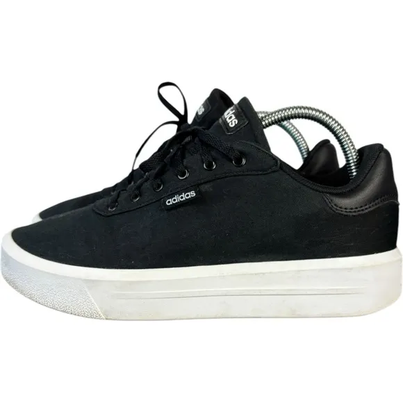Adidas Women’s Court Platform Canvas Black White Sneakers Skate size 8.5 preppy