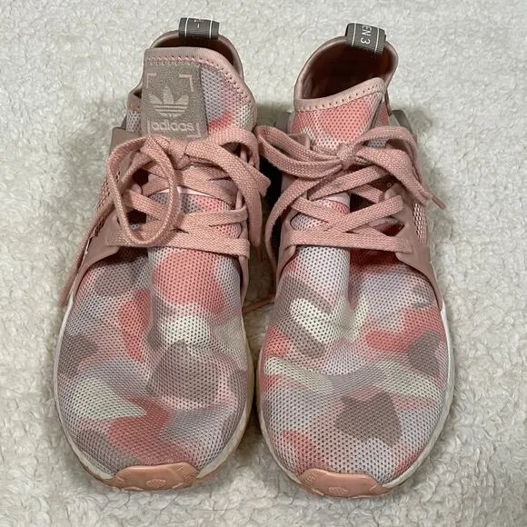 Adidas Womens NMD XR1 Duck Camo Sneakers in Pink and Gray Mesh Knit 9
