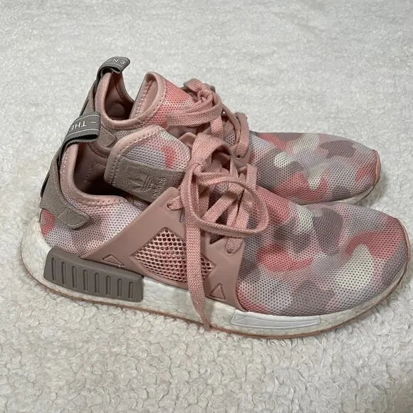 Adidas Womens NMD XR1 Duck Camo Sneakers in Pink and Gray Mesh Knit 9