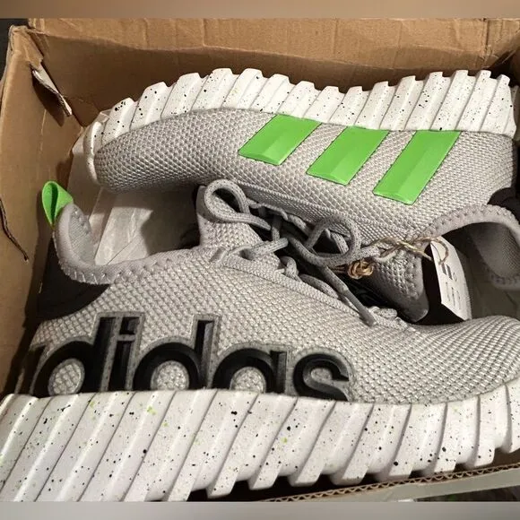 Adidas Kaptir Youth Knit Sneakers - Size 3 - Gray/Black/Green - New in Box NWT