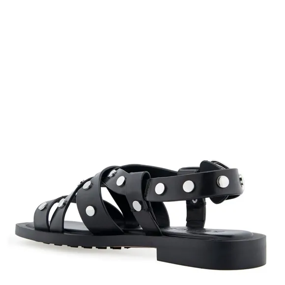 Aerosoles Black Leather Studded Square Toe Strappy Sandals NWT