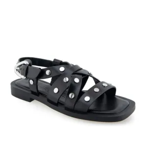 Aerosoles Black Leather Studded Square Toe Strappy Sandals NWT