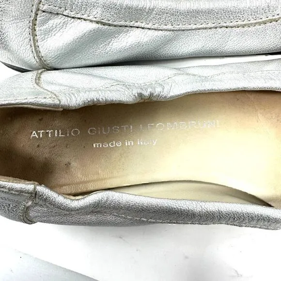 AGL Italian Leather Silver and Black Faux Buckle Ballet Flats Size 38 / 8