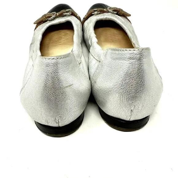 AGL Italian Leather Silver and Black Faux Buckle Ballet Flats Size 38 / 8