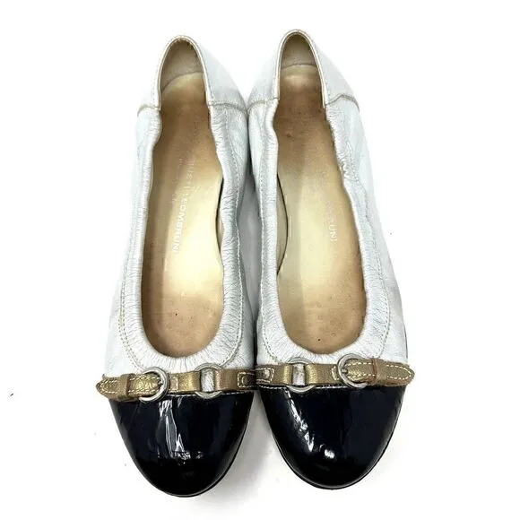 AGL Italian Leather Silver and Black Faux Buckle Ballet Flats Size 38 / 8
