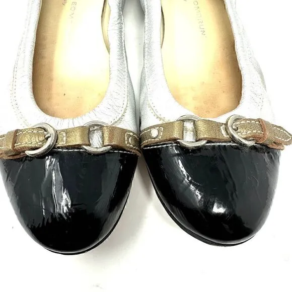 AGL Italian Leather Silver and Black Faux Buckle Ballet Flats Size 38 / 8