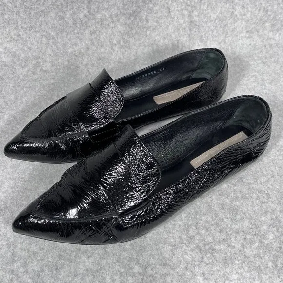 AGL Loafers Womens 11 US Black Patent Leather Pointed Toe Shoe Flats Business