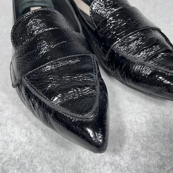 AGL Loafers Womens 11 US Black Patent Leather Pointed Toe Shoe Flats Business