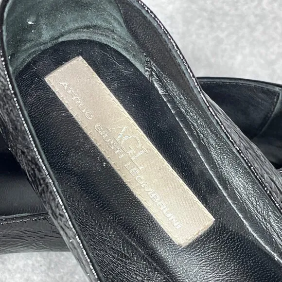 AGL Loafers Womens 11 US Black Patent Leather Pointed Toe Shoe Flats Business