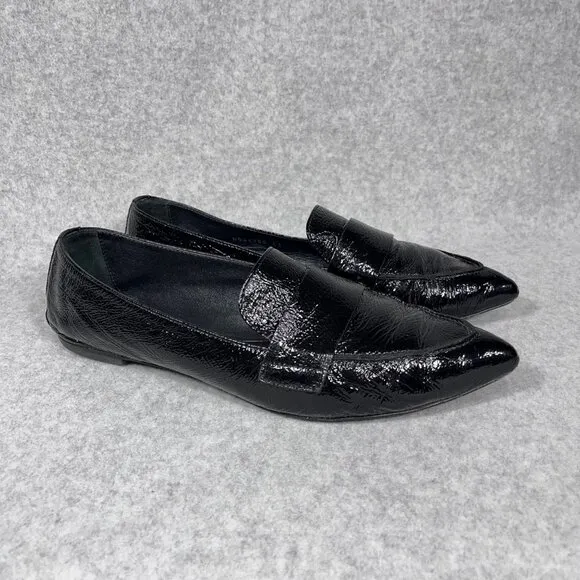 AGL Loafers Womens 11 US Black Patent Leather Pointed Toe Shoe Flats Business