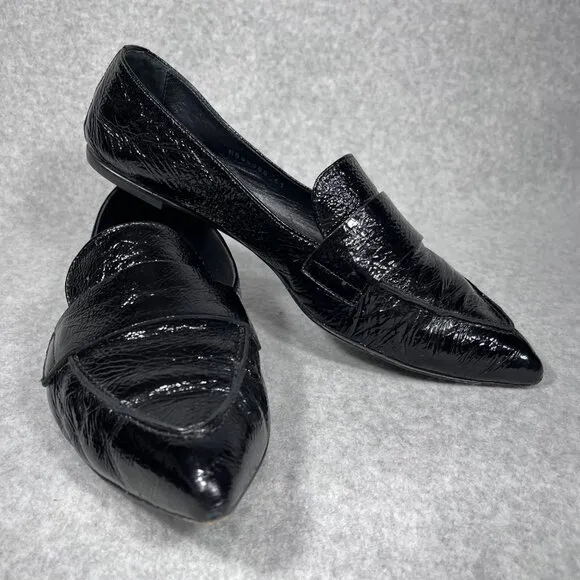 AGL Loafers Womens 11 US Black Patent Leather Pointed Toe Shoe Flats Business