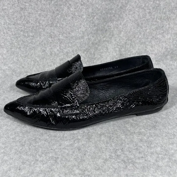 AGL Loafers Womens 11 US Black Patent Leather Pointed Toe Shoe Flats Business