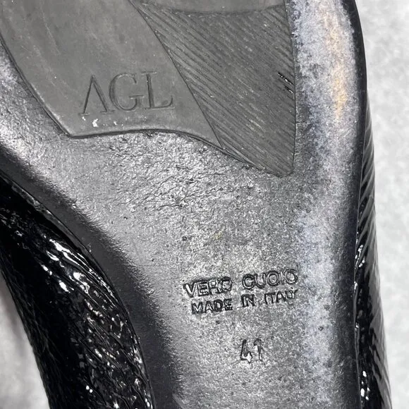 AGL Loafers Womens 11 US Black Patent Leather Pointed Toe Shoe Flats Business