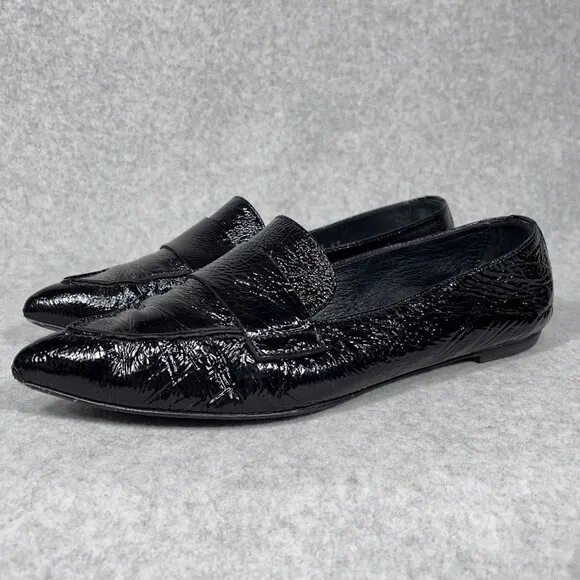 AGL Loafers Womens 11 US Black Patent Leather Pointed Toe Shoe Flats Business