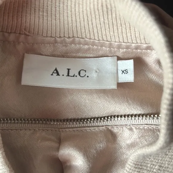 A.L.C. ‘Edison’ Satin Zip Up Bomber Jacket in Champagne/Blush Pink Size XS