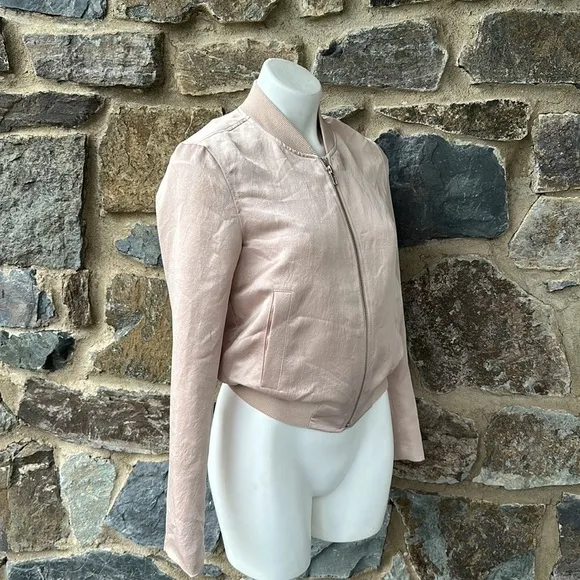 A.L.C. ‘Edison’ Satin Zip Up Bomber Jacket in Champagne/Blush Pink Size XS