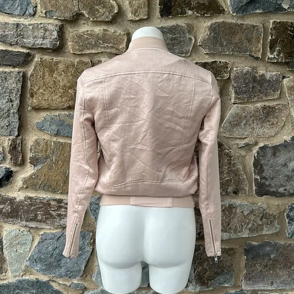 A.L.C. ‘Edison’ Satin Zip Up Bomber Jacket in Champagne/Blush Pink Size XS