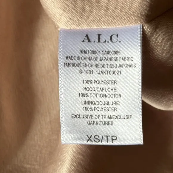 A.L.C. ‘Edison’ Satin Zip Up Bomber Jacket in Champagne/Blush Pink Size XS