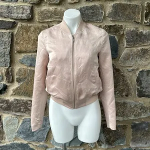 A.L.C. ‘Edison’ Satin Zip Up Bomber Jacket in Champagne/Blush Pink Size XS