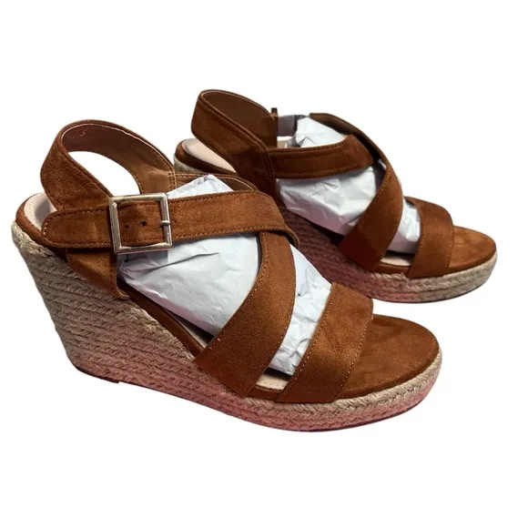 Allegra K NIB Women’s Brown Suede Espadrille Wedge Sandals  Sz. 7.5