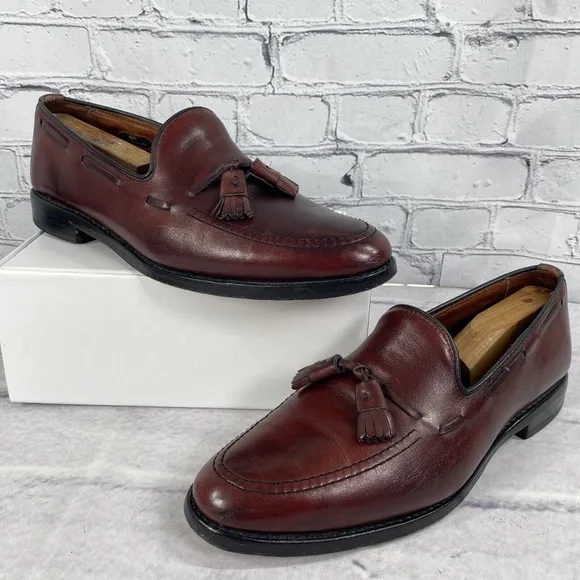ALLEN EDMONDS Grayson Men's 10 D 8227 Merlot Burnished Calf Tassel Dress Loafers