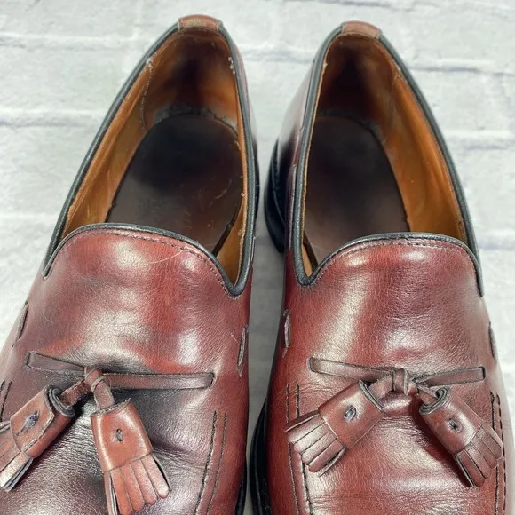 ALLEN EDMONDS Grayson Men's 10 D 8227 Merlot Burnished Calf Tassel Dress Loafers