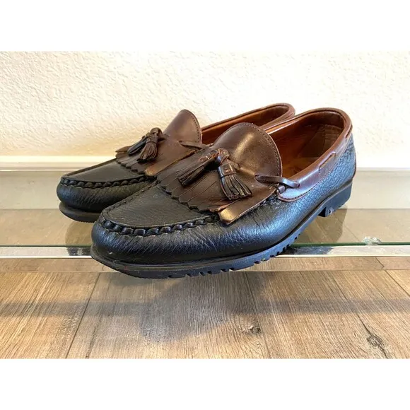 Allen Edmonds Nashua Loafers Tasseled Kiltie Black Brown Leather Mens 11 D