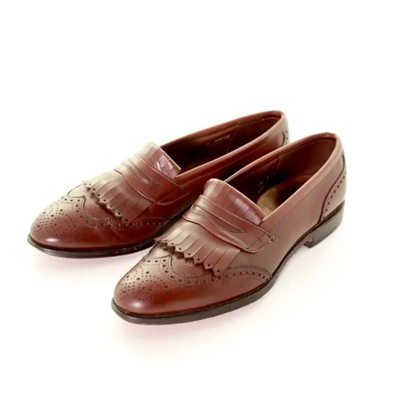 Allen Edmonds Wakefield Leather Wingtip Kiltie Brown Slip On Loafers Mens 10.5 D