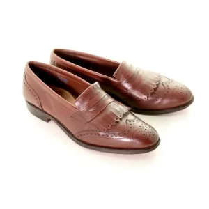 Allen Edmonds Wakefield Leather Wingtip Kiltie Brown Slip On Loafers Mens 10.5 D