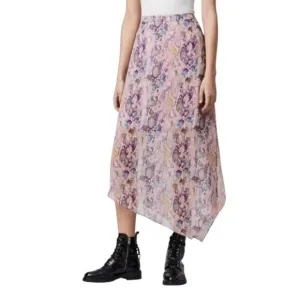 AllSaints Women Midi Skirt Rhea Masala Snake Print Crepe Mink Pink Size 6