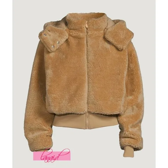 Alo Foxy Sherpa Jacket Camel Fuzzy Teddy Faux Shearling Fur Caramel Tan Coat XS
