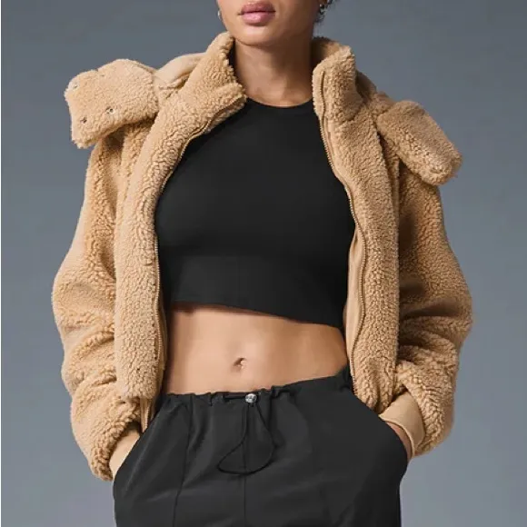 ALO Yoga Foxy Sherpa Jacket Camel Puffer Jacket Plush Insulated Outerwear large