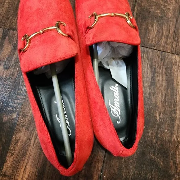 Amali Bradford Mens 9.5 Red Microfiber Smoking Slip-On Loafer Gold Metal Bit