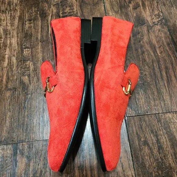 Amali Bradford Mens 9.5 Red Microfiber Smoking Slip-On Loafer Gold Metal Bit
