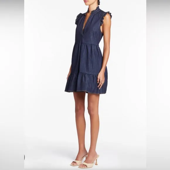 Amanda Upichard Denim Ruffle Mini Dress Size XS