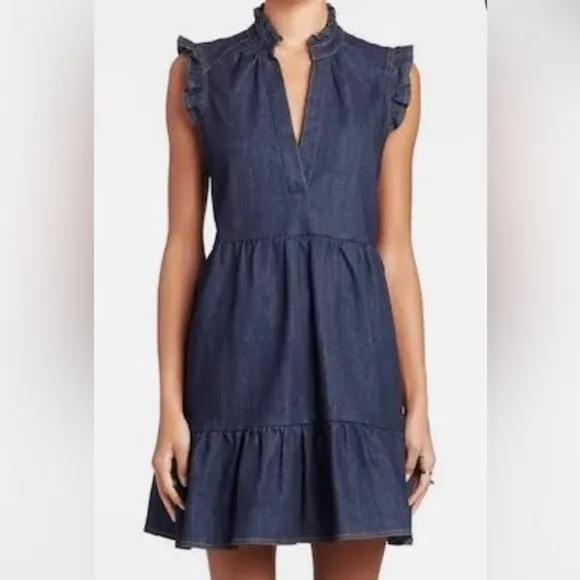 Amanda Upichard Denim Ruffle Mini Dress Size XS