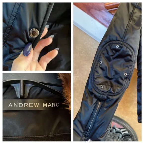 🦋ANDREW MARC Thermore Black PufferJacket W/Faux Leopard Fur at Collar and Cuffs