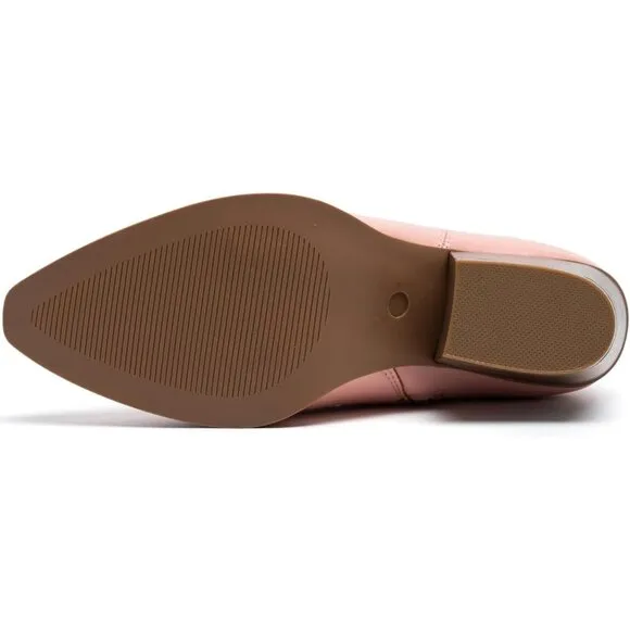 Anjoufemme Mid-Calf Booot Women Pink Polyurethane Embroidered Round-toe