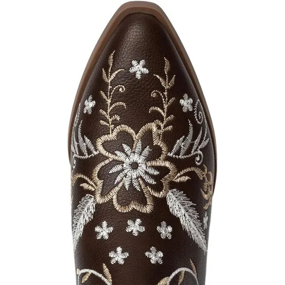 Anjoufemme Mid-Calf Boot Women Brown Embroidered Round-toe
