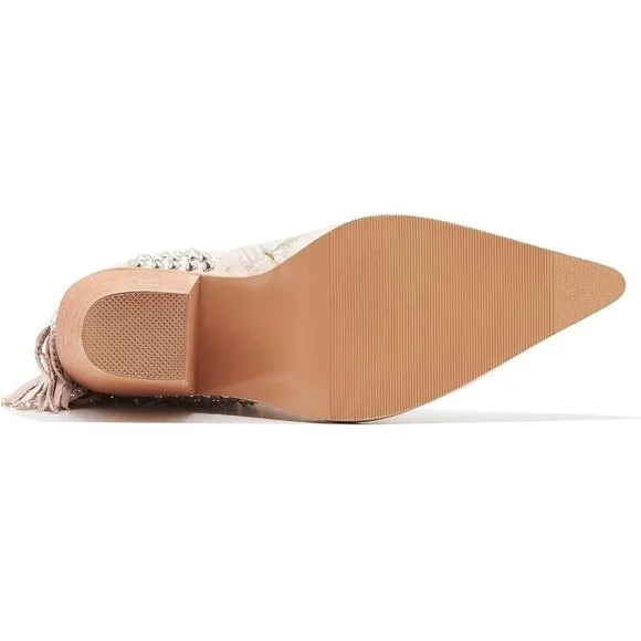 Ankle Boots for Women Apricot Rhinestone Boots  With Tassel