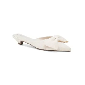 ANNE KLEIN Ecru Talah Kitten Heeled Bow Mule Sandals