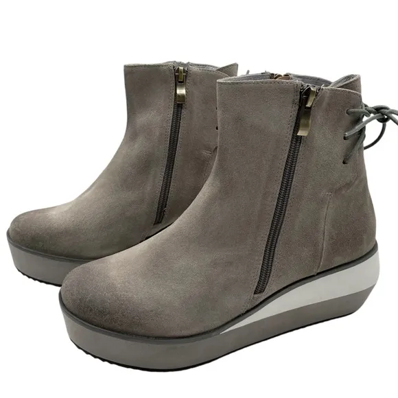 Antelope Womens Shoes Fran Wedge Boot Sz 8 Gray Suede Leather Platform Fall New