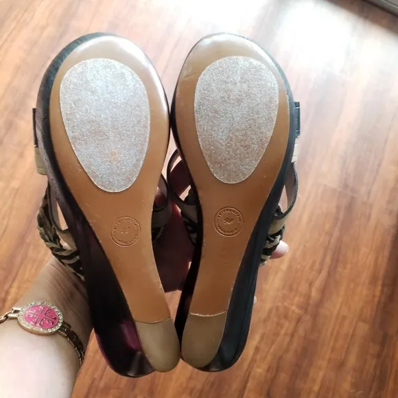 Anthropologie Leifsdottir wedge wooden platform slides woven leather Sandals 9