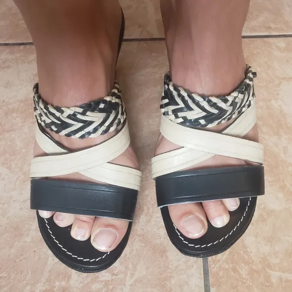 Anthropologie Leifsdottir wedge wooden platform slides woven leather Sandals 9